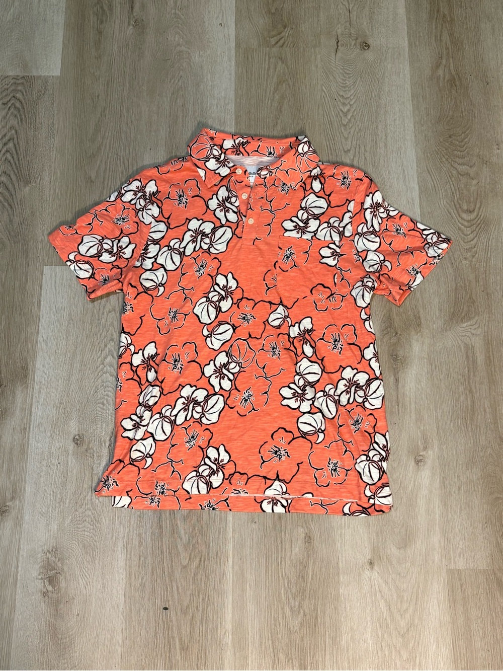 Goodfellow & Co Coral Floral Polo Shirt Size Large Hawaiian Vacation Resort Wear